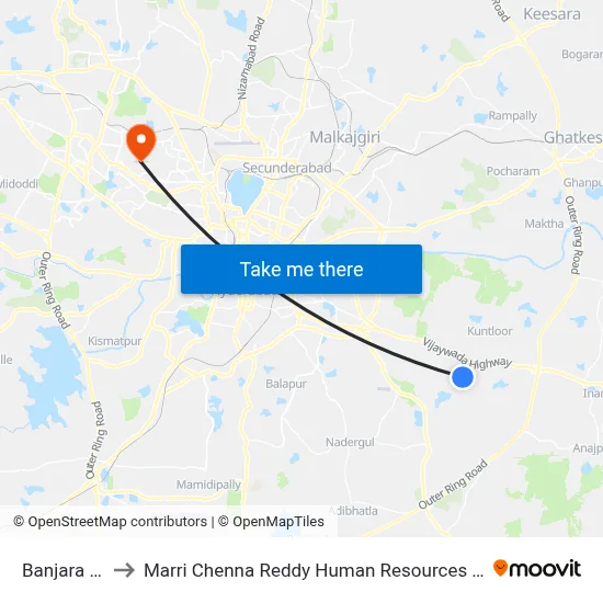 Banjara Colony to Marri Chenna Reddy Human Resources Development Institute map