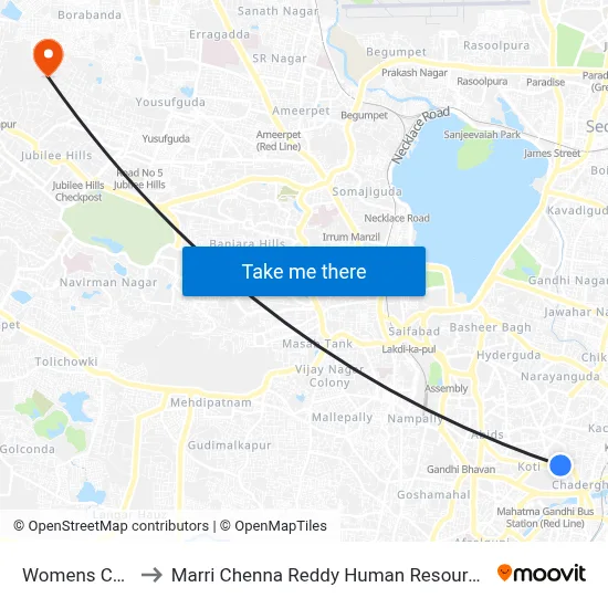 Womens College Koti to Marri Chenna Reddy Human Resources Development Institute map