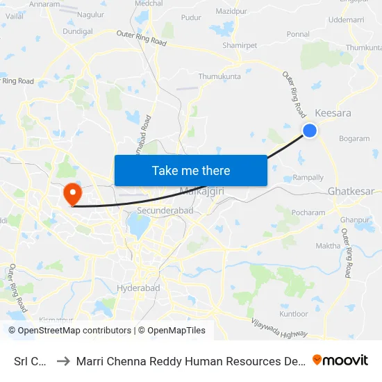 Srl Colony to Marri Chenna Reddy Human Resources Development Institute map