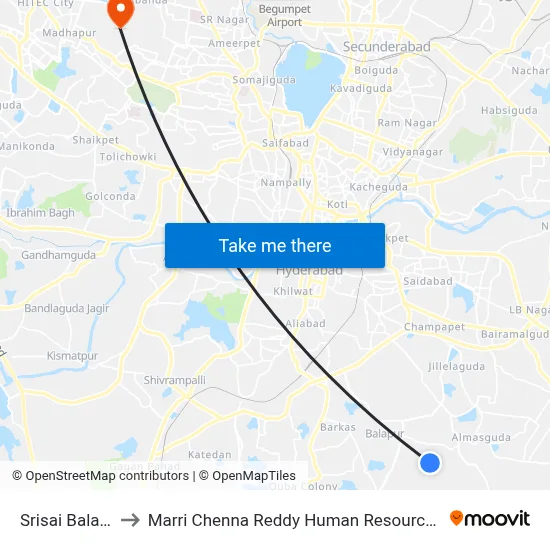 Srisai Balaji Homes to Marri Chenna Reddy Human Resources Development Institute map