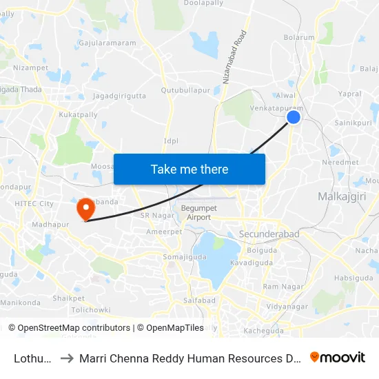 Lothukunta to Marri Chenna Reddy Human Resources Development Institute map