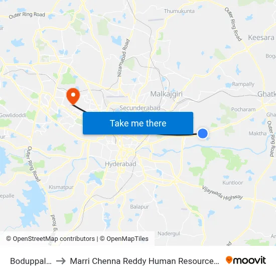 Boduppal Kaman to Marri Chenna Reddy Human Resources Development Institute map