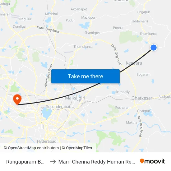 Rangapuram-Bommalaramaram to Marri Chenna Reddy Human Resources Development Institute map