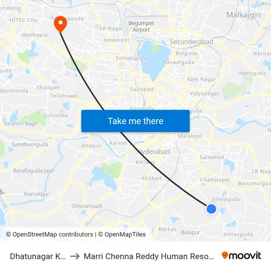 Dhatunagar Kanchanbagh to Marri Chenna Reddy Human Resources Development Institute map
