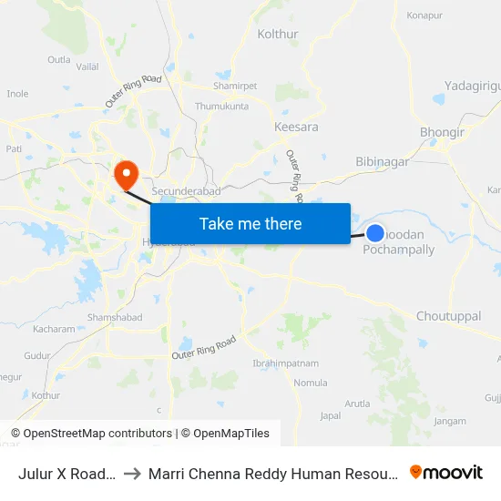Julur X Road Twd Uppal to Marri Chenna Reddy Human Resources Development Institute map