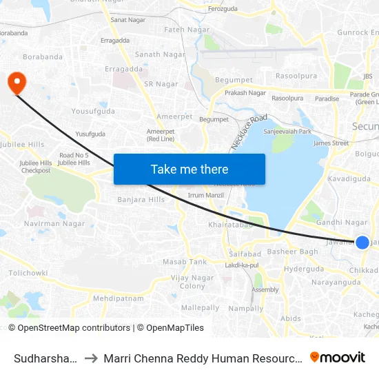 Sudharshan Theatre to Marri Chenna Reddy Human Resources Development Institute map