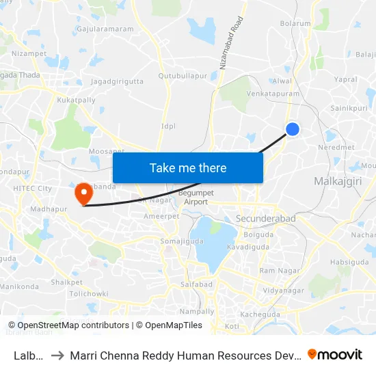 Lalbazar to Marri Chenna Reddy Human Resources Development Institute map