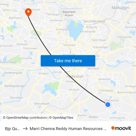 Bjp Quarters to Marri Chenna Reddy Human Resources Development Institute map