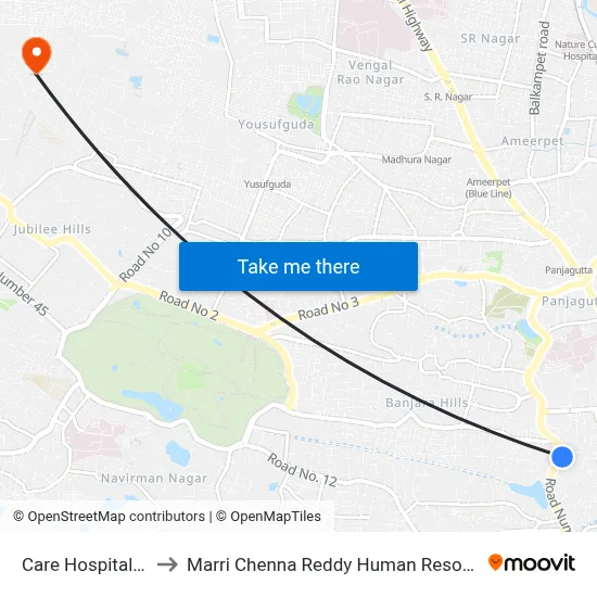 Care Hospital-Banjara Hills to Marri Chenna Reddy Human Resources Development Institute map