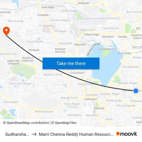 Sudharshan Theatre to Marri Chenna Reddy Human Resources Development Institute map
