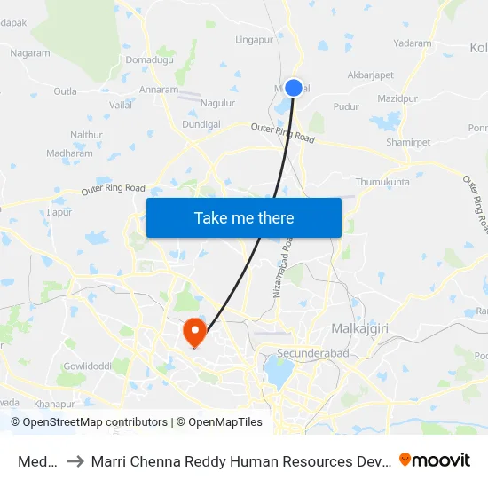 Medchal to Marri Chenna Reddy Human Resources Development Institute map