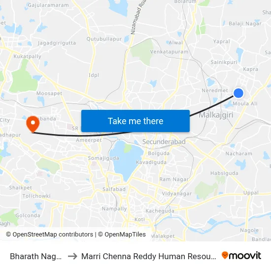 Bharath Nagar Moula Ali to Marri Chenna Reddy Human Resources Development Institute map