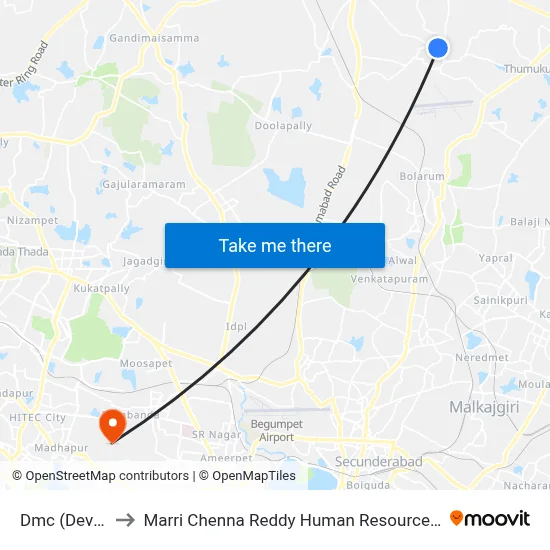 Dmc (Devayamjal) to Marri Chenna Reddy Human Resources Development Institute map
