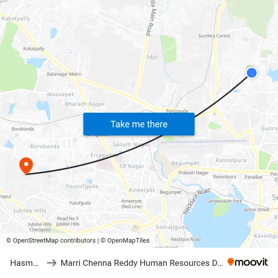 Hasmathpet to Marri Chenna Reddy Human Resources Development Institute map