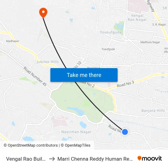Vengal Rao Building Road No-12 to Marri Chenna Reddy Human Resources Development Institute map