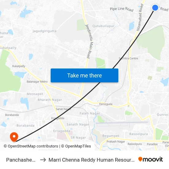 Panchasheela Enclave to Marri Chenna Reddy Human Resources Development Institute map