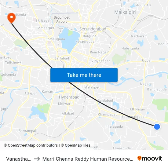 Vanasthalipuram to Marri Chenna Reddy Human Resources Development Institute map