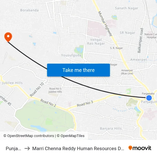 Punjagutta to Marri Chenna Reddy Human Resources Development Institute map