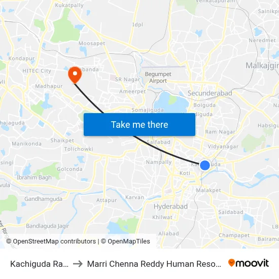 Kachiguda Railway Station to Marri Chenna Reddy Human Resources Development Institute map