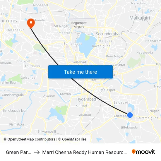 Green Park Conoly to Marri Chenna Reddy Human Resources Development Institute map