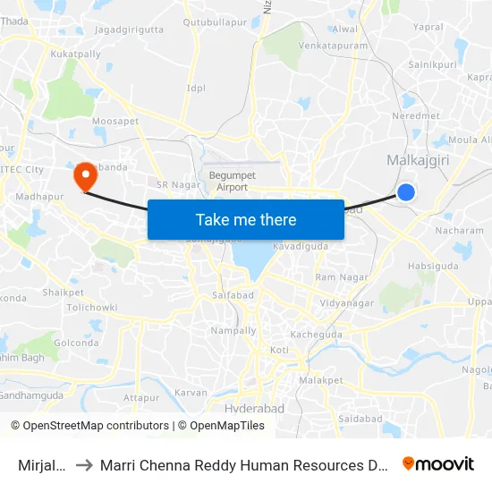 Mirjalguda to Marri Chenna Reddy Human Resources Development Institute map