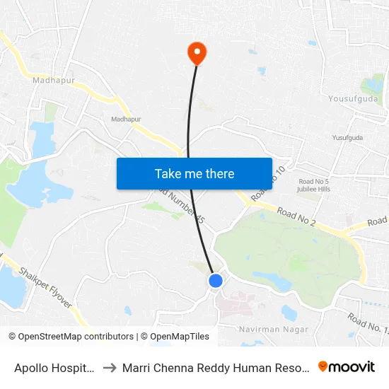 Apollo Hospital-Jublie Hills to Marri Chenna Reddy Human Resources Development Institute map