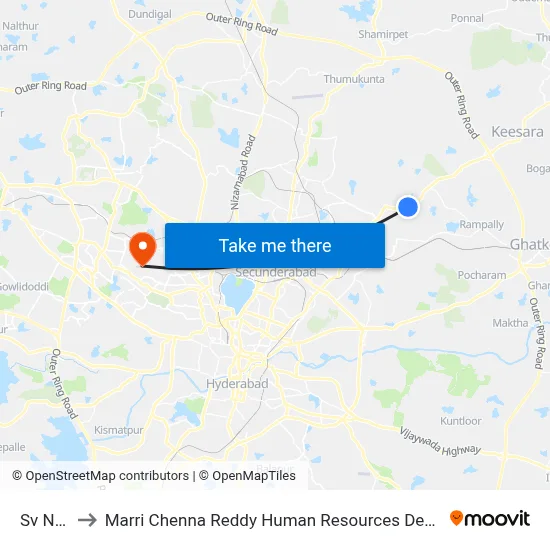 Sv Nagar to Marri Chenna Reddy Human Resources Development Institute map