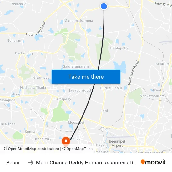 Basuregadi to Marri Chenna Reddy Human Resources Development Institute map