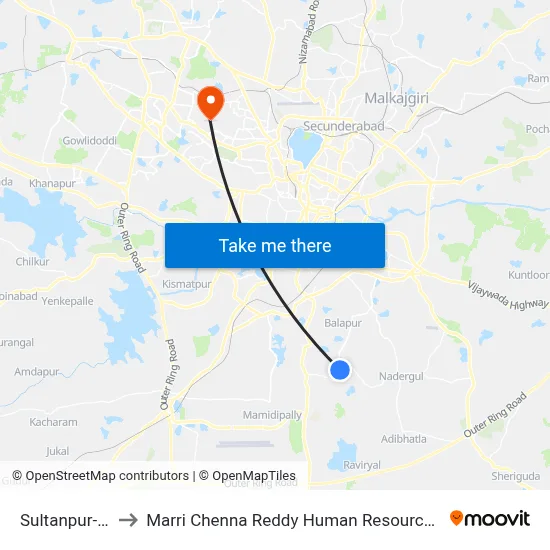 Sultanpur-Mallapur to Marri Chenna Reddy Human Resources Development Institute map