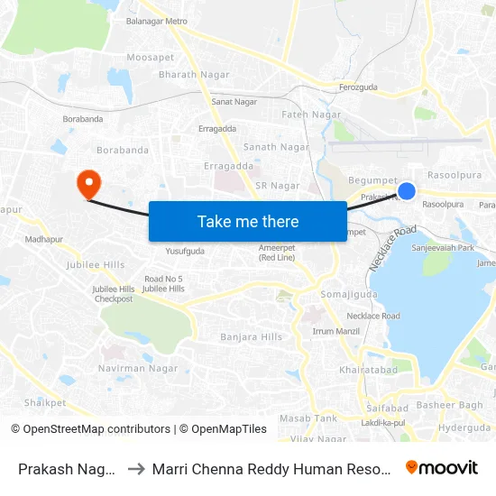 Prakash Nagar Begumpet to Marri Chenna Reddy Human Resources Development Institute map