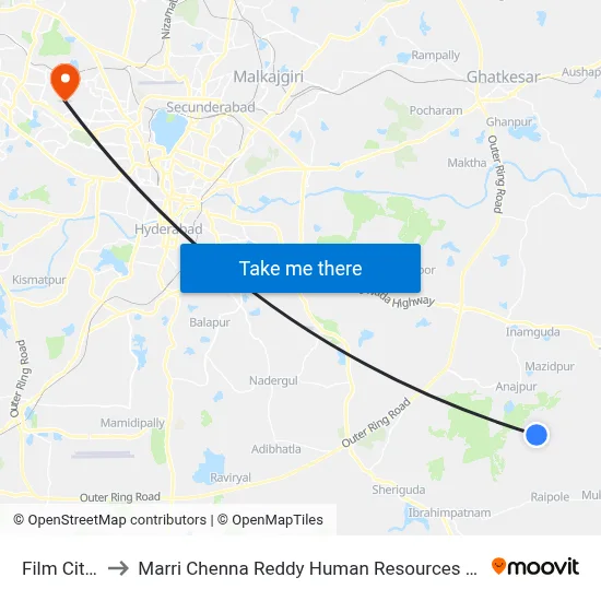 Film City Gate to Marri Chenna Reddy Human Resources Development Institute map