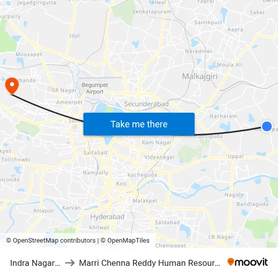 Indra Nagar-Boduppal to Marri Chenna Reddy Human Resources Development Institute map