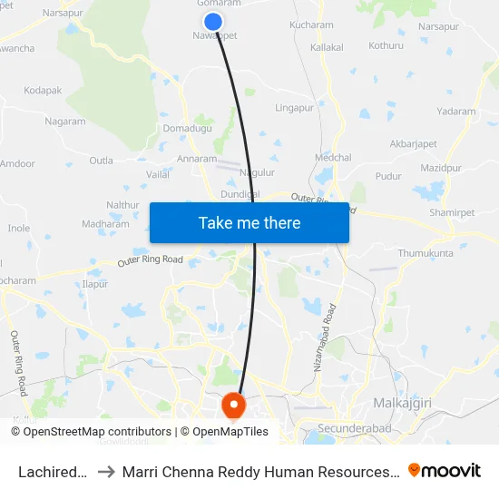 Lachireddyguda to Marri Chenna Reddy Human Resources Development Institute map