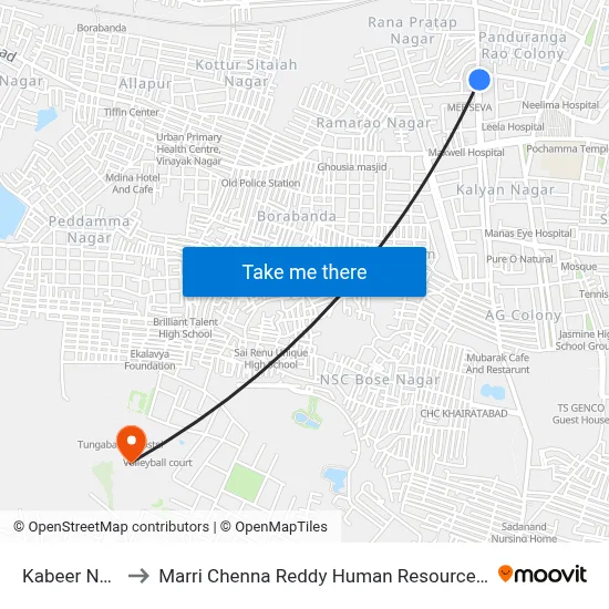 Kabeer Nagar Hyd to Marri Chenna Reddy Human Resources Development Institute map