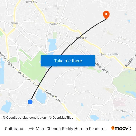 Chithrapuri Colony to Marri Chenna Reddy Human Resources Development Institute map