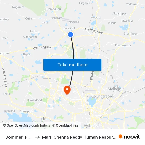 Dommari Pochampally to Marri Chenna Reddy Human Resources Development Institute map