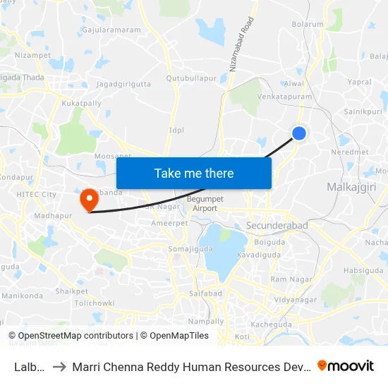 Lalbazar to Marri Chenna Reddy Human Resources Development Institute map