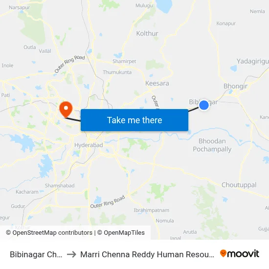 Bibinagar Cheruvu Katta to Marri Chenna Reddy Human Resources Development Institute map