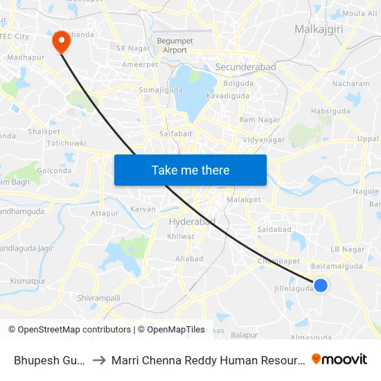Bhupesh Guptha Nagar to Marri Chenna Reddy Human Resources Development Institute map