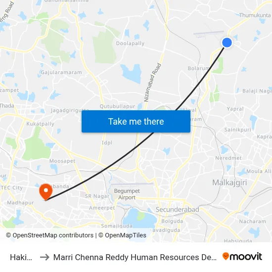 Hakimpet to Marri Chenna Reddy Human Resources Development Institute map