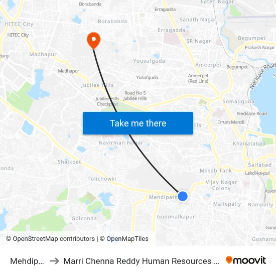 Mehdipatnam to Marri Chenna Reddy Human Resources Development Institute map