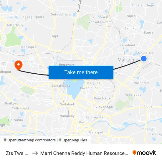 Zts Tws Tarnaka to Marri Chenna Reddy Human Resources Development Institute map