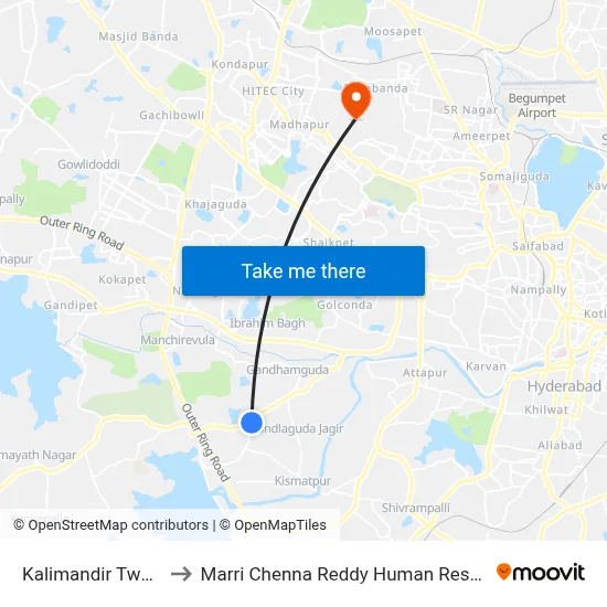 Kalimandir Twd Mehdipatnam to Marri Chenna Reddy Human Resources Development Institute map