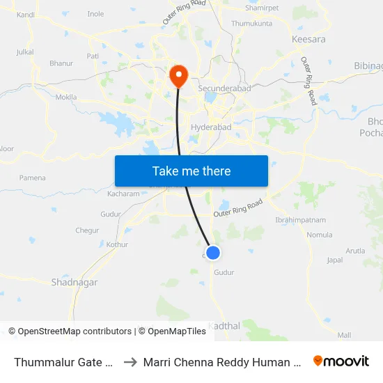 Thummalur Gate Twd Chandrayangutta to Marri Chenna Reddy Human Resources Development Institute map
