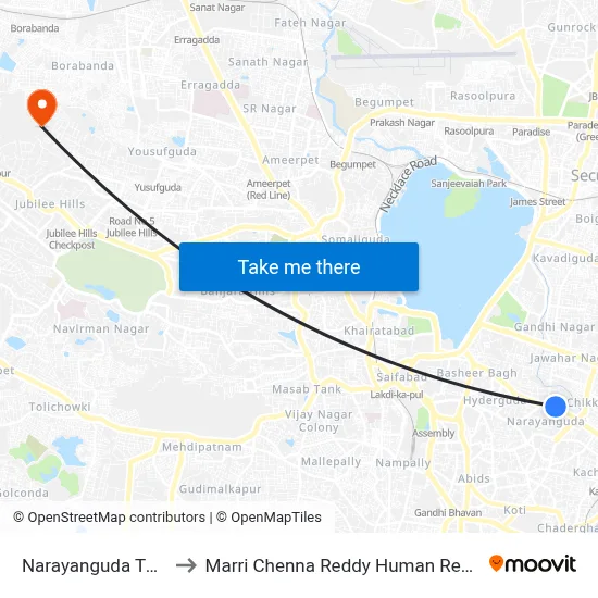 Narayanguda Twd Mehdipatnam to Marri Chenna Reddy Human Resources Development Institute map