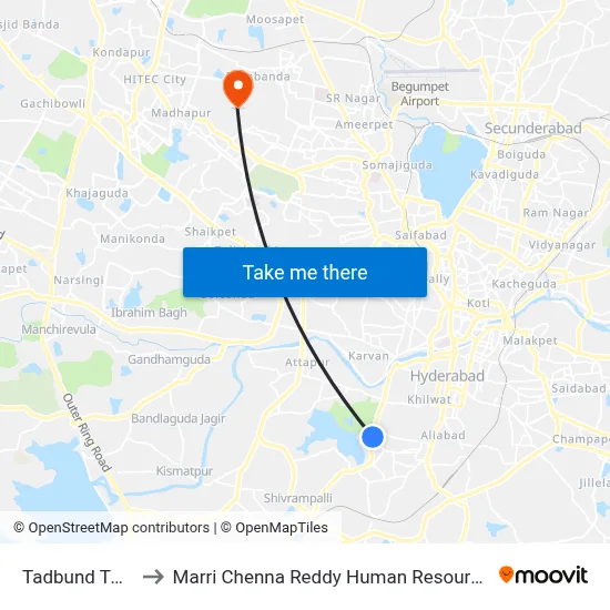 Tadbund Twd Raichur to Marri Chenna Reddy Human Resources Development Institute map