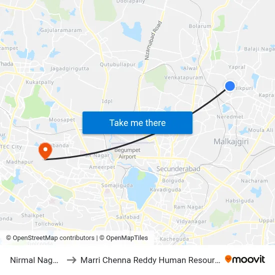 Nirmal Nagar Twd ECIL to Marri Chenna Reddy Human Resources Development Institute map