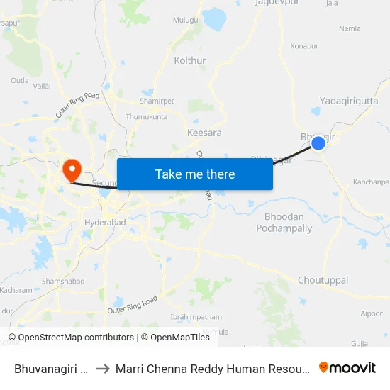 Bhuvanagiri Bus Station to Marri Chenna Reddy Human Resources Development Institute map