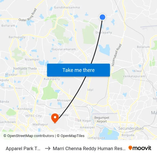 Apparel Park Twd Bahadurpally to Marri Chenna Reddy Human Resources Development Institute map