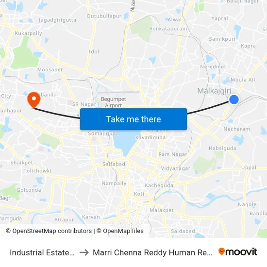 Industrial Estate Twd Kushaiguda to Marri Chenna Reddy Human Resources Development Institute map